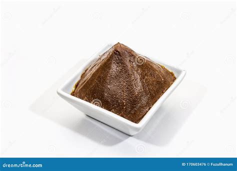 Light Brown Miso Paste Isolated On White Background Traditional