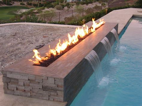 Fire And Water Feature Rectangular Swimming Pools Outdoor Fireplace