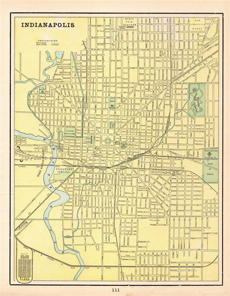 1898 Antique Indianapolis Street Map George Cram City Map Of Etsy