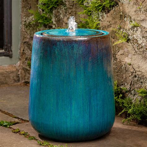 Large Glazed Terra Cotta Teardrop Fountain Mediterranean Blue