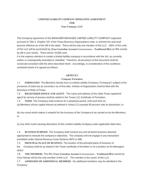Operating Agreement Inc Template