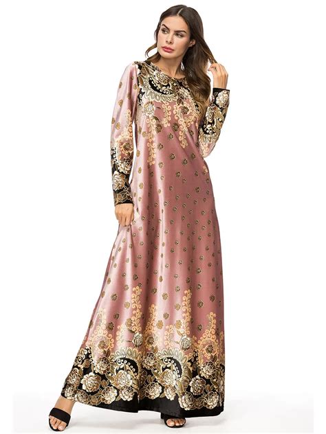 Middle East Dubai Muslim Arab Long Robe Fashion Gold Velvet Printing