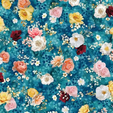 Pins And Needles Cerulean Tossed Floral Digital Fabric Hoffman
