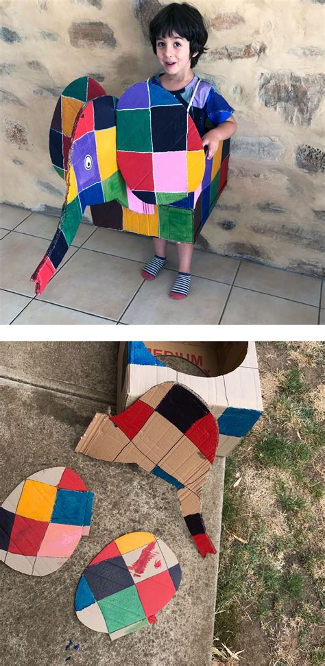 What a fabulous costume for kids! Cardboard box Elmer Elephant costume by Mini Mad Things. | Animal costumes for kids, Elephant ...