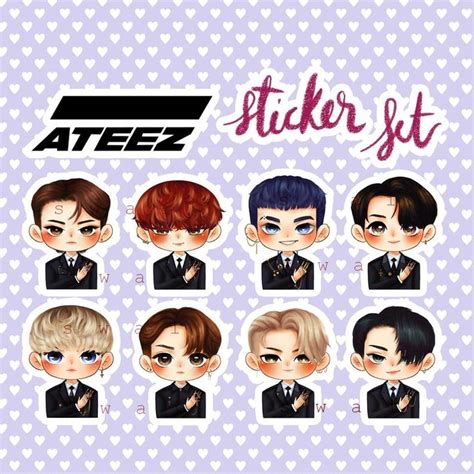 Ateez Wonderland Chibi Kpop Sticker Set Cute Stickers Chibi Print