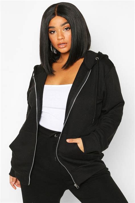 Womens Plus Basic Oversized Zip Through Hoody Oversized Zip Up Hoodie