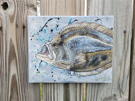 Hand Painted Flounder Acrylic Painting On Stretched Canvas Etsy