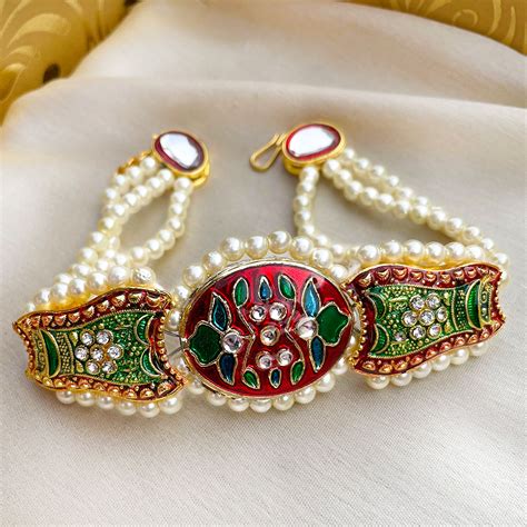 Rajasthani Meenakari Design White Beads Chain Bracelet Rakhi For