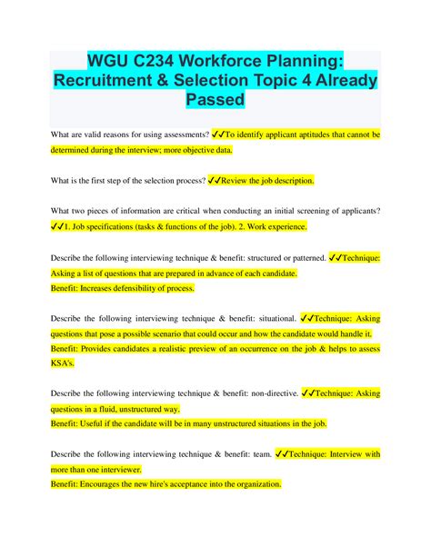 WGU C234 Workforce Planning: Recruitment & Selection Topic 4 Already
