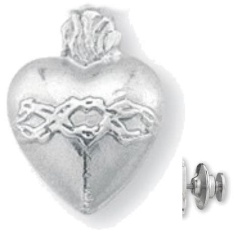 heart shaped sacred heart with thorns lapel pin sterling silver