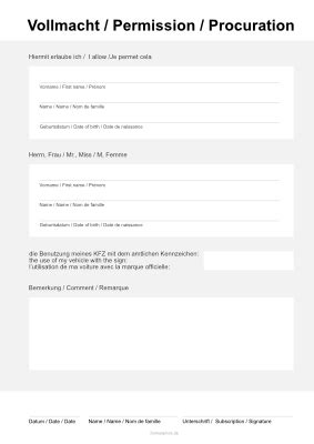 Mit dem kostenlosen formular vollmacht kfz pdf erhalten sie eine vorlage, mit der sie schnell eine. Vollmacht zur Benutzung eines KFZ, mehrsprachig | Pdf ...