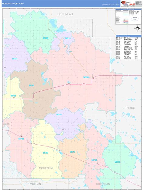 Mchenry County Nd Wall Map Color Cast Style By Marketmaps