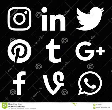 Collection Of Popular White Social Media Icons Editorial Stock Image