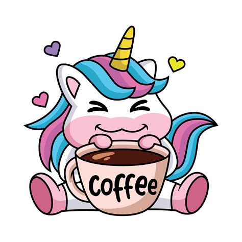 Expression Of A Cute Cartoon Unicorn Happy With A Cup Of Coffee 1935269