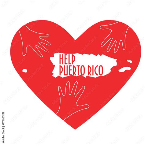 Vector Illustration Helping Hands Heart Puerto Rico Map Support For