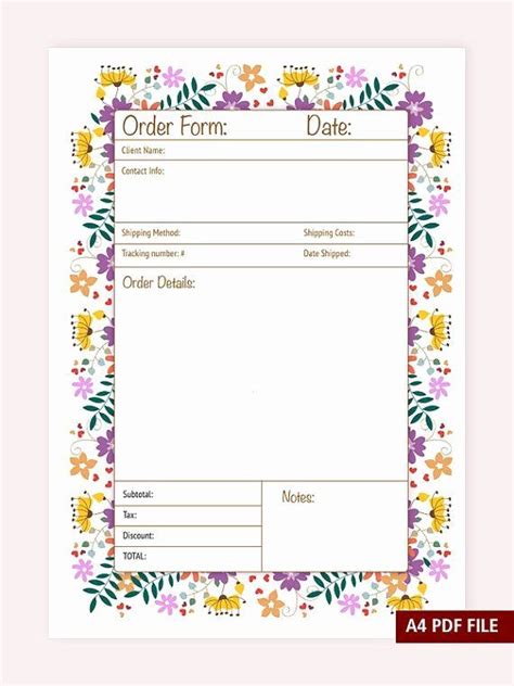 Free Craft Order Form Template Printable Templates