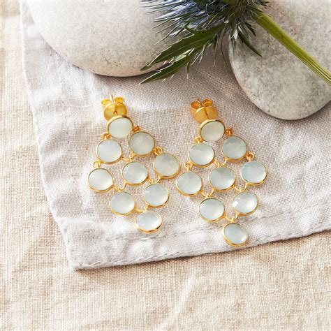 Turquoise Gold Plated Silver Stud Chandelier Earrings By Rochejewels