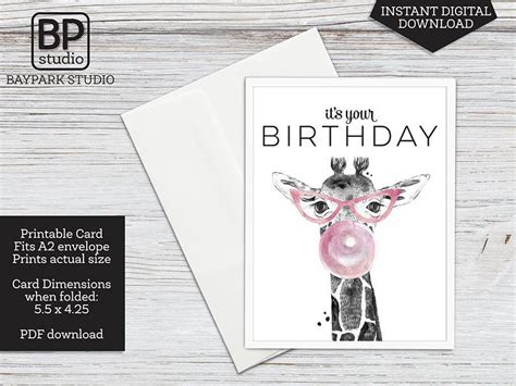 Funny Giraffe Birthday Printable Card Happy Birthday Etsy