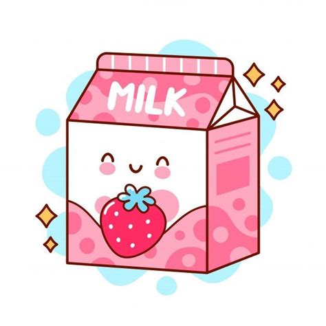 Premium Vector Cute Happy Funny Flavored Strawberry Milk Flat Line