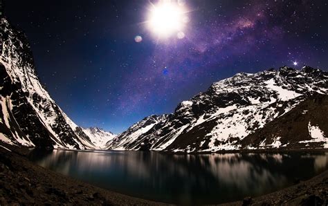 Nature Landscape Lake Mountain Snow Milky Way Galaxy Moon