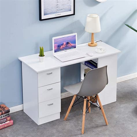 We provide a full repair, replace or refund. BOJU Wood White Computer Desk Table with 3 Drawers and 3 ...