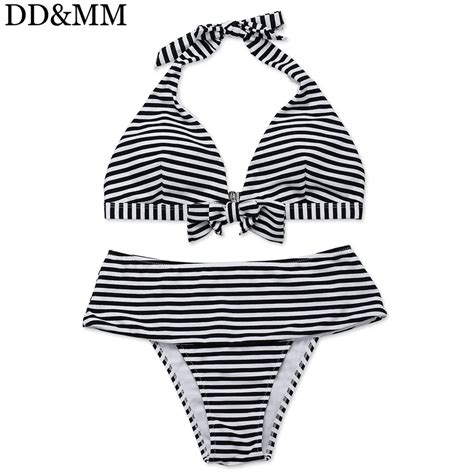 Ddandmm 2018 Sexy Bikini Women Swimsuit Halter Top Plaid Print Brazillian