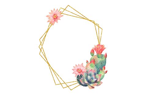 Floral Frames With Cacti Watercolor Flowers Cacti Frames For Cards By
