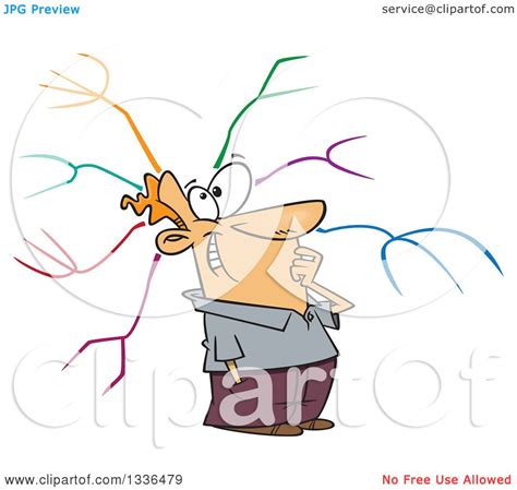 Clipart Of A Cartoon Happy Caucaisan Man With A Mind Map