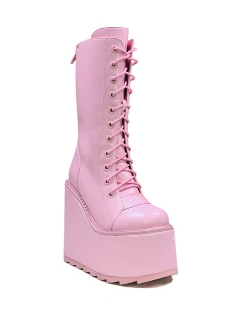 Dune Lace Up Baby Pink Pink Combat Boots Kawaii Shoes Goth Boots