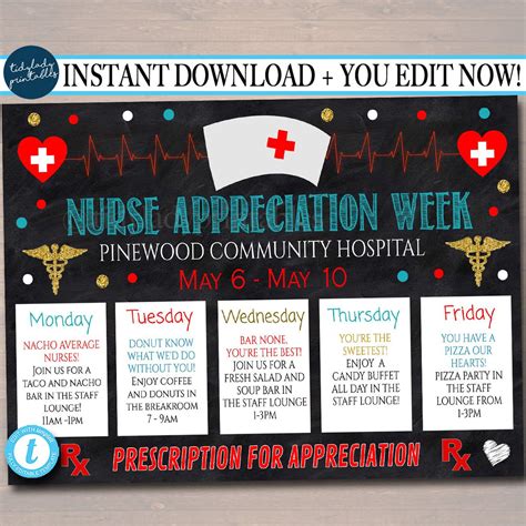 Nurse Appreciation Week Events Poster Tidylady Printables