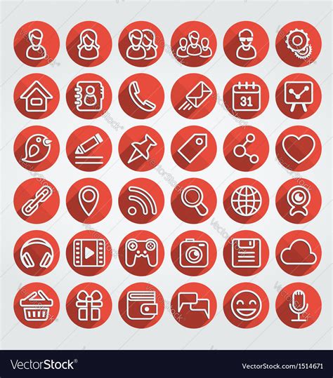 Flat Icons Social Media Round Red Set Royalty Free Vector