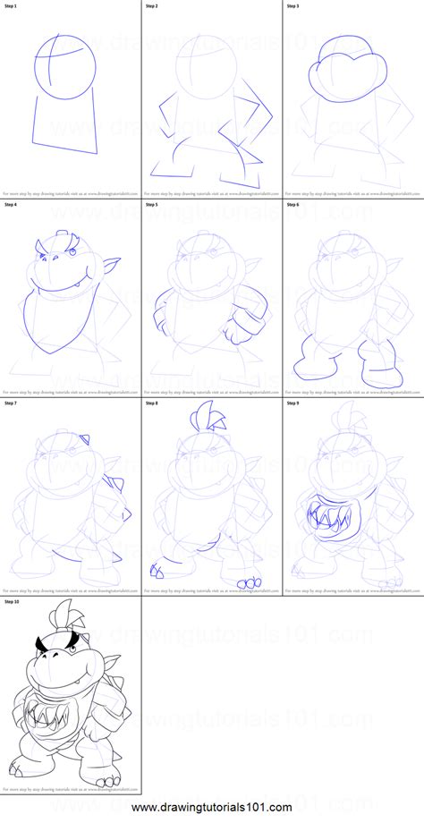 600x666 miiverse mario characters drawing collage by bowser2queen. How to Draw Bowser Jr. Standing from Super Mario Printable ...