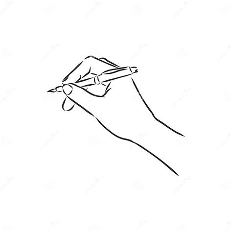 Simple Line Drawing Of Hand Holding A Pen Vector Sketch Stock