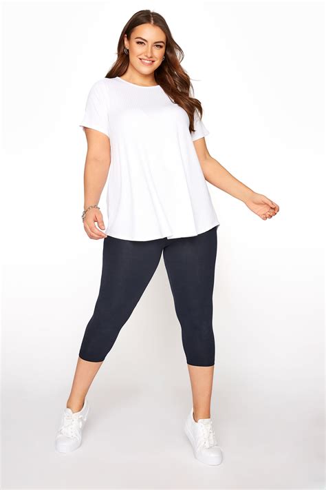 Plus Size Yours For Good Navy Blue Cotton Essential Cropped Leggings