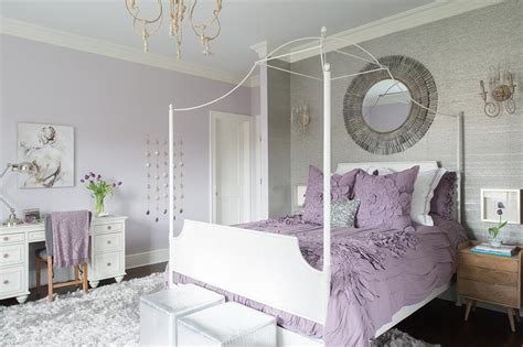 Purple And Gray Teen Girl Bedroom With White Canopy Bed Contemporary