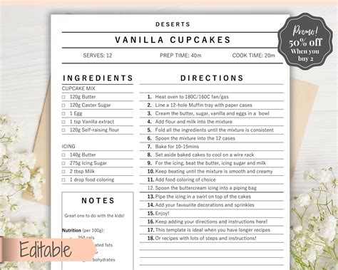 Personalized Recipe Cookbook Template Editable Recipe Template Recipe