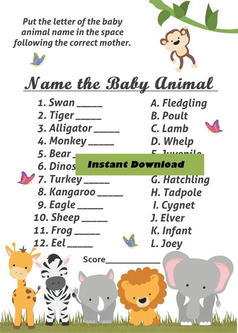 Name The Baby Jungle Safari Baby Animal Shower Game Zoo Animal Theme