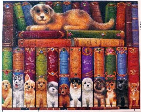 Vermont Christmas Company 1000 Piece Puzzle Titled Dog Bookshelf By