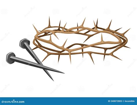 Christian Illustration Of Crown Of Thorns And Iron Nails Happy Easter