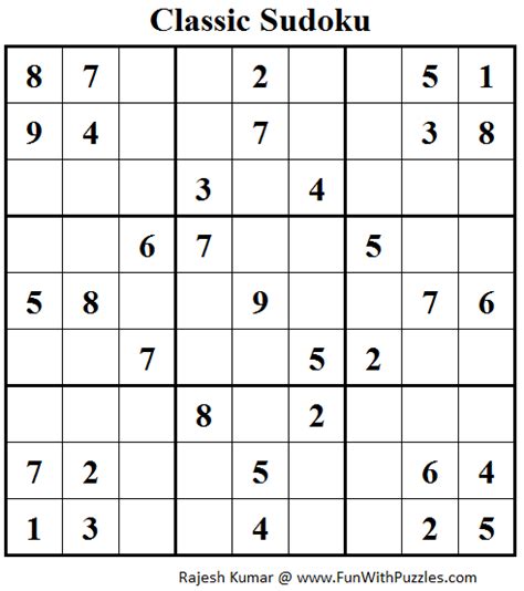 Classic Sudoku Fun With Sudoku 91