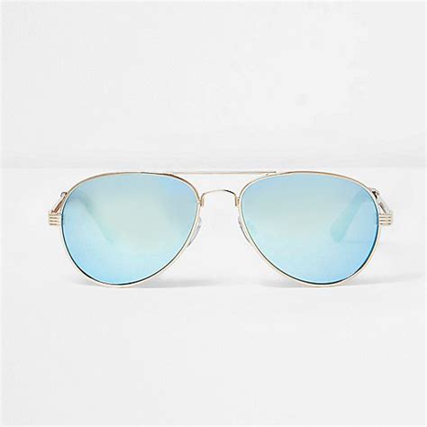 Gold Tone Blue Lens Aviator Sunglasses Aviator Sunglasses Sunglasses Women