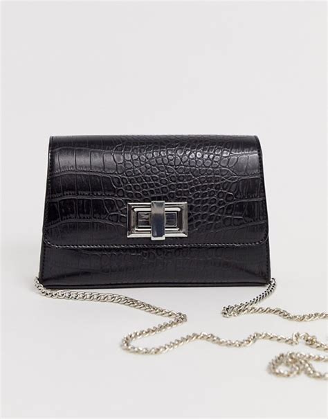 Asos Design Croc Cross Body Bag With Twist Lock And Chain Detail Asos