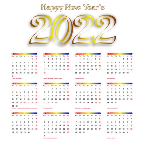 New Year S Calendar Calendar 2022 Png Calendar 2022 Cool Calendar