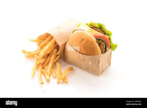 Beef Burger With French Fries Stock Photo Alamy