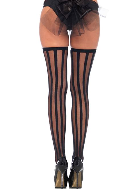 leg avenue sheer stockings with opaque vertical stripe