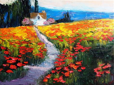 Tuscany Painting Original Oil Landscape Red Poppies Artwork Etsy