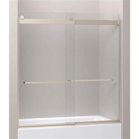 kohler levity 28 1 8 in x 62 in frameless sliding shower door in nickel with handle k 706207 l
