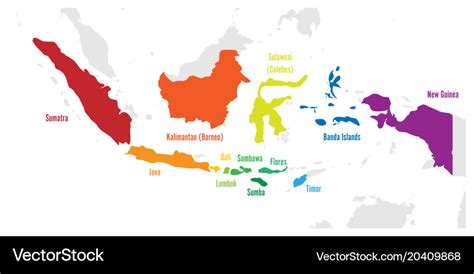 Main Islands Of Indonesia Map With Names Vector Image