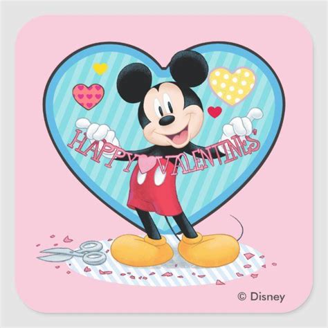 Mickey Mouse Happy Valentines Day Cutout Square Sticker