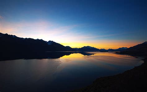 Silhouette Mountain Nature Lake Sunset Reflection Hd Wallpaper